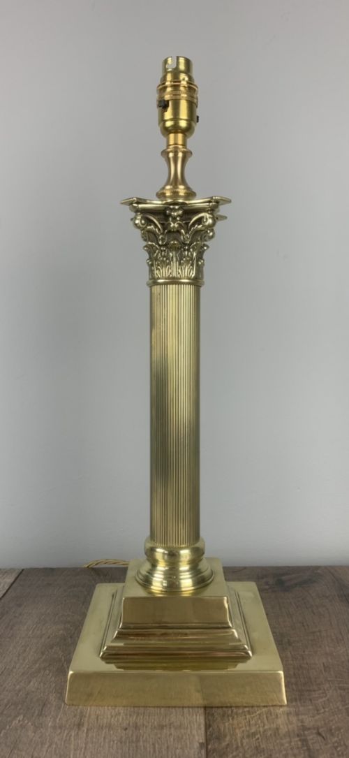 C1900 Brass Corinthian Column Table Lamp, Rewired and Pat Tested