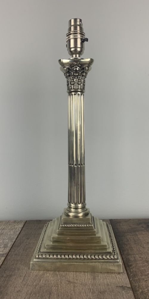 Silver Plated Corinthian Column Table Lamp, Rewired and Pat Tested