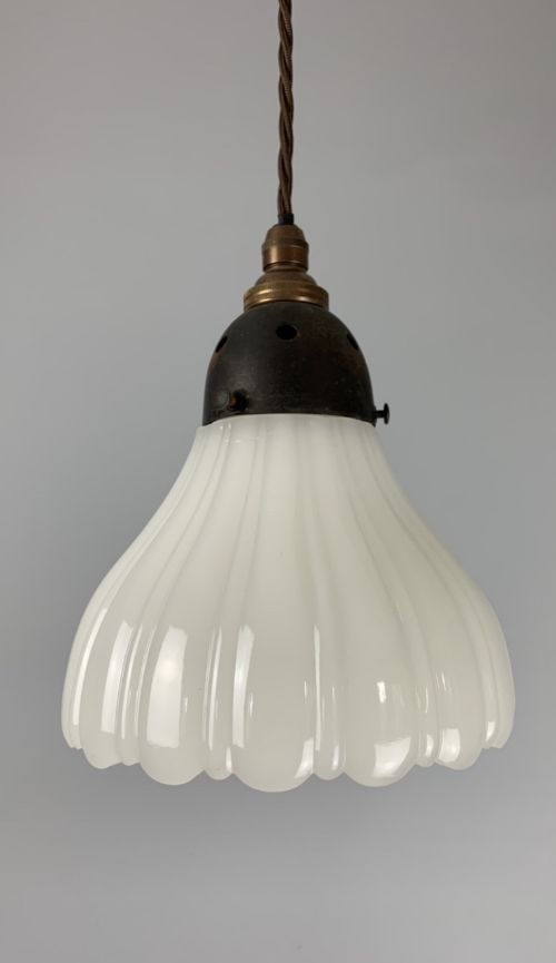 Moonstone Pendant Ceiling Light, Original Shade, Rewired
