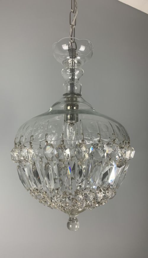 1930s Bag Crystal Cut Glass Ceiling Light, Rewired