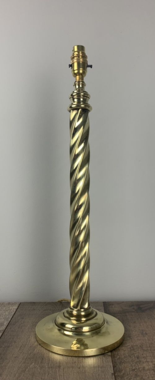 C1890 Tall Brass Twist Table Lamp, Rewired and Pat Tested