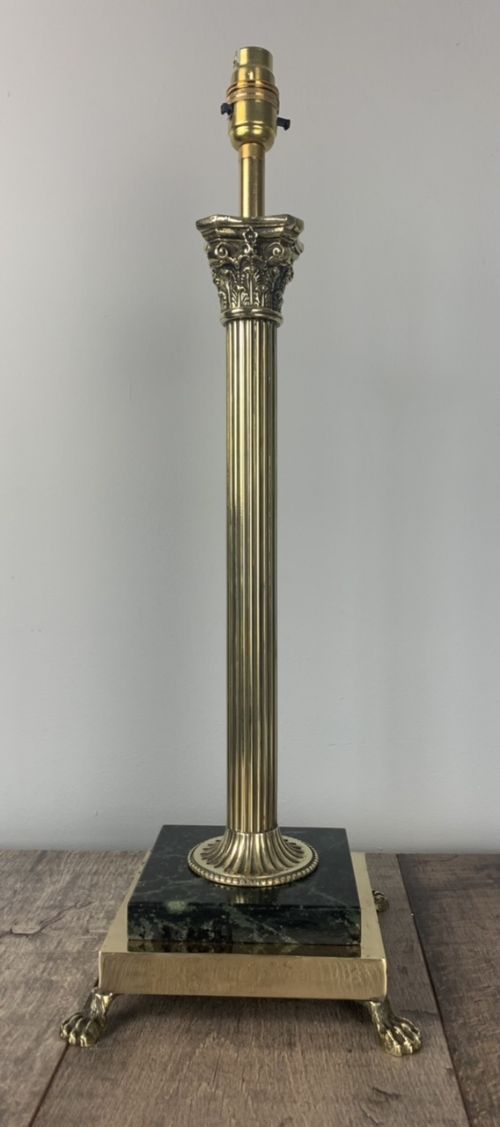 C1920 French Brass & Marble Corinthian Column Table Lamp, Rewired and Pat Tested