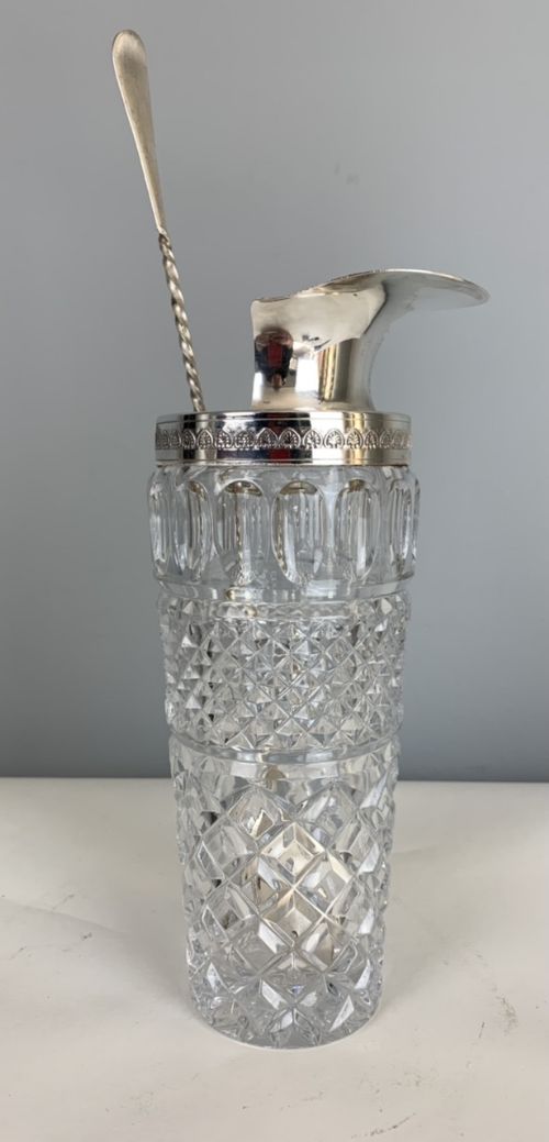 Art Deco Glass Cocktail Shaker & Stirring Spoon