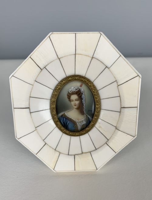 Signed Miniature of Lady in Ivory Frame