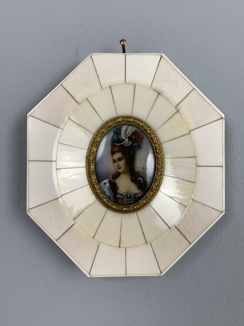 Signed Miniature of Marie Antoinette, the Wife of Louis Xiv in Ivory Frame