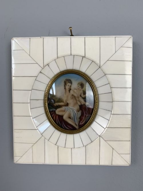 Signed 19th Century Miniature in Ivory Frame