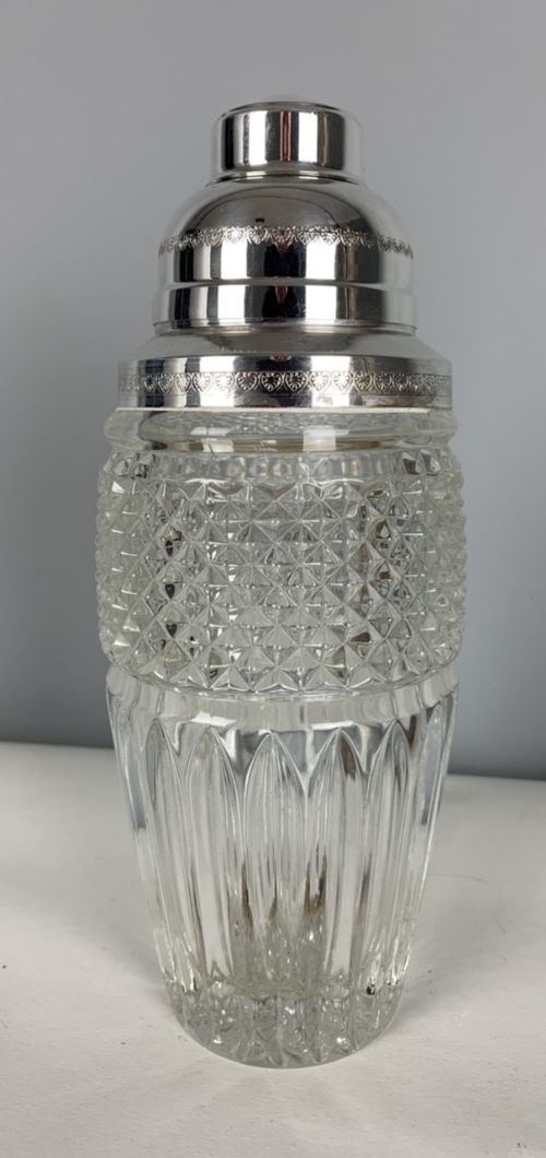 Silver Plate Art Deco Glass Cocktail Shaker; 1930’S