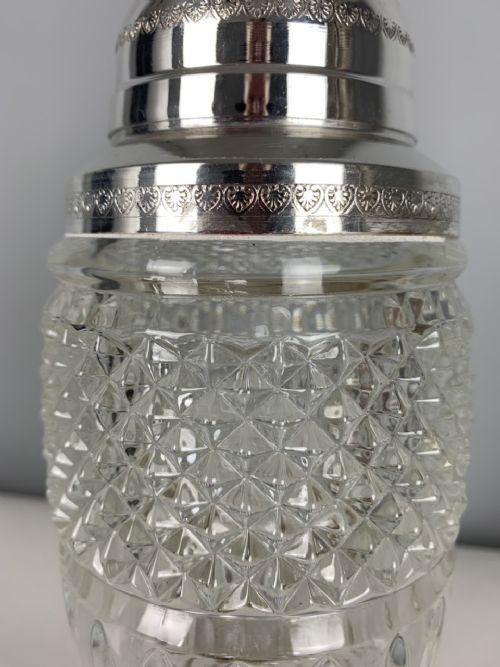 fig 1. Silver Plate Art Deco Glass Cocktail Shaker; 1930’s