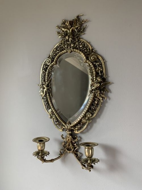 William Tonks Brass Wall Mirror Girandole, C1870