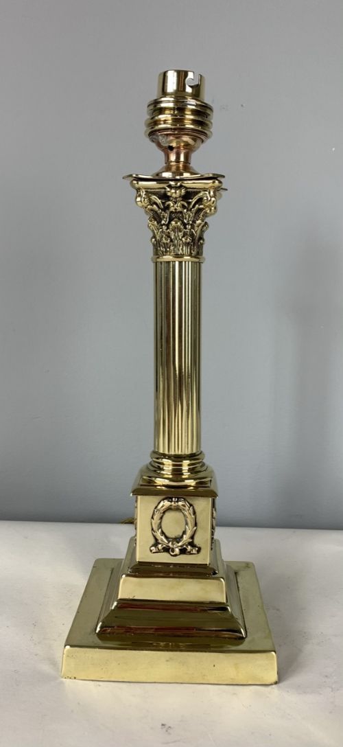 C1910 Brass Corinthian Column Table Lamp, Rewired and Pat Tested