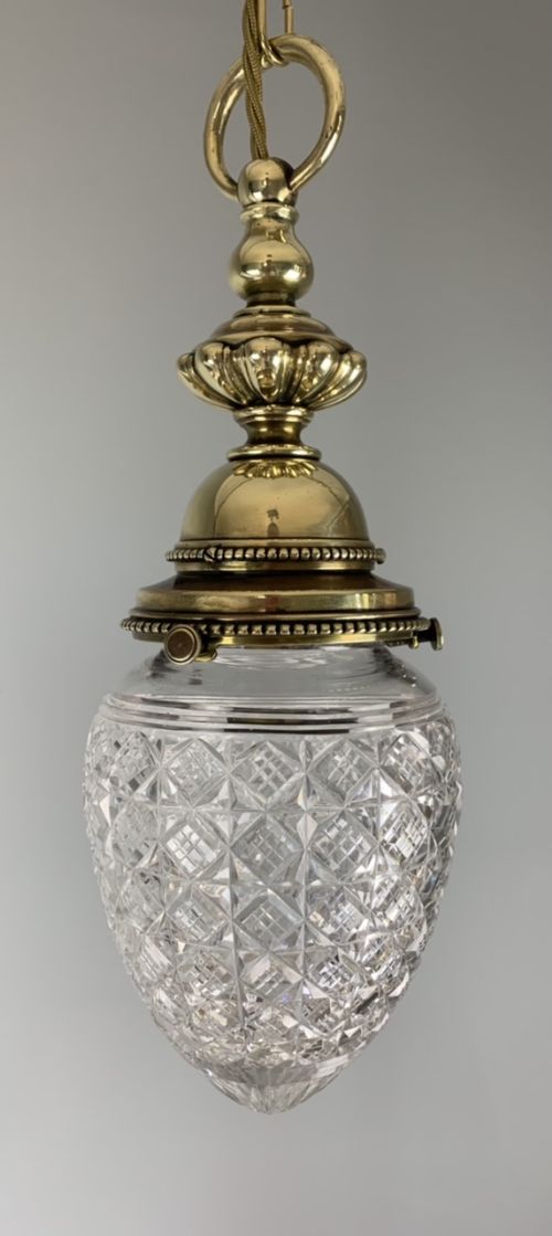 Edwardian Cut Glass Pendant Ceiling Light with Original Shade, Rewired