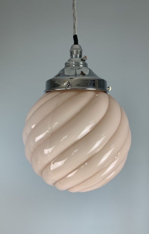 Art Deco Pink Pendant Ceiling Light with Original Shade, Rewired