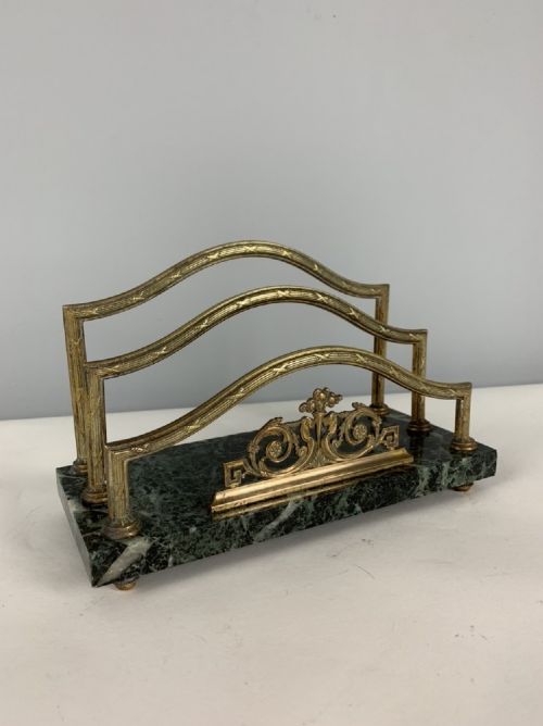 1920s French Art Deco Marble & Brass Letter Rack