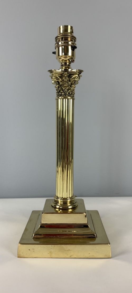 C1910 Brass Corinthian Column Table Lamp Rewired and Pat Tested