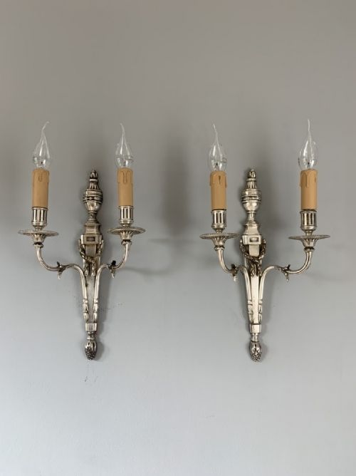 Pair of Silver Plated French Wall Lights, Rewired