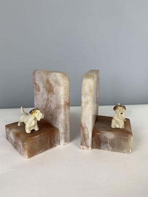 Pair of Sealyham Terrior Art Deco Bookends on Alabaster Bases C.1930