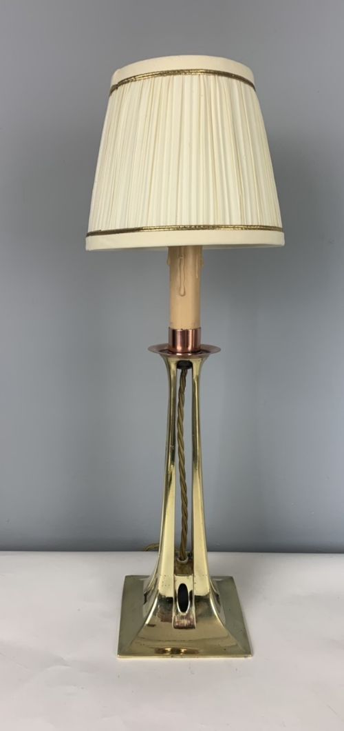 English Arts & Crafts Brass Copper Candle Table Lamp, Rewired and Pat Tested
