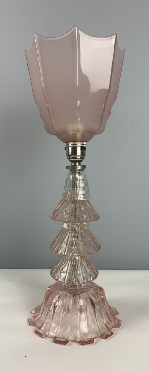 Art Deco Pink Glass Table Lamp, Rewired and Pat Tested