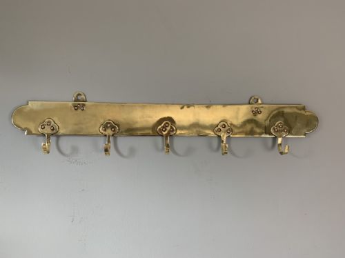 19th Century French Brass Coat Hook Rack, Copper Rivets