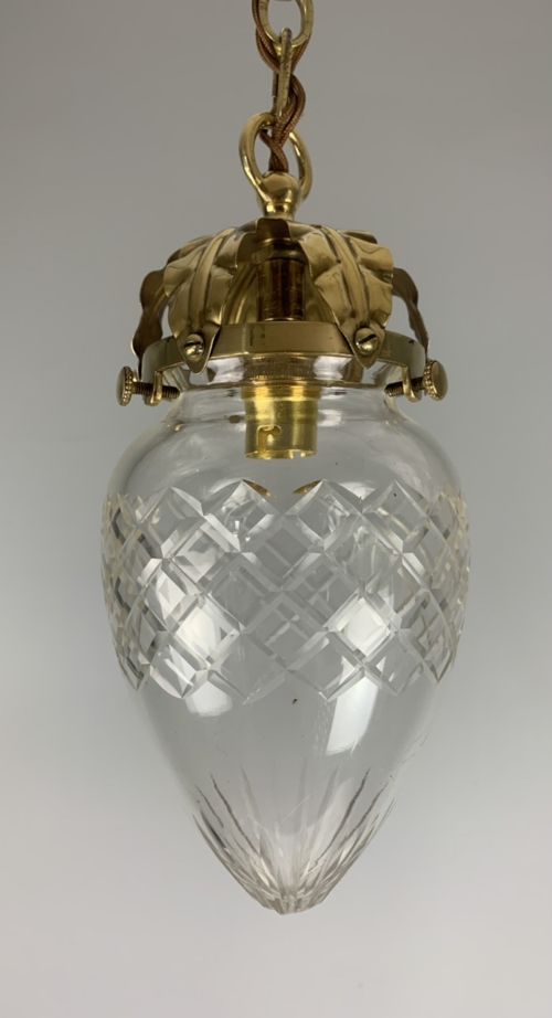 Cut Glass Bome Pendant Ceiling Light, Rewired