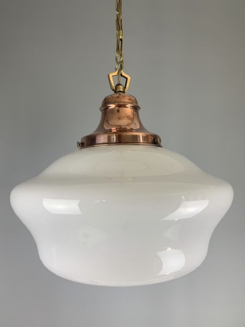 Huge 1930s School White Ceiling Light, Lantern, Original Shade, Rewired