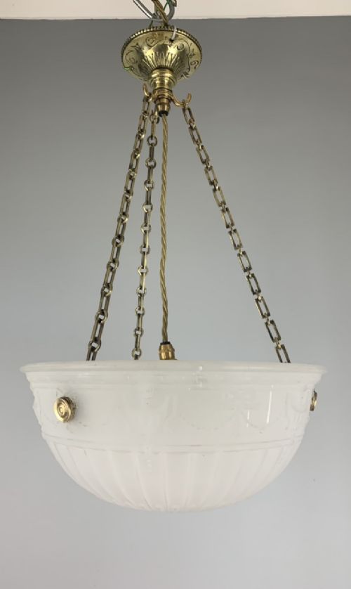 Edwardian Moonstone Plafonnier Ceiling Light, Original Shade, Rewired