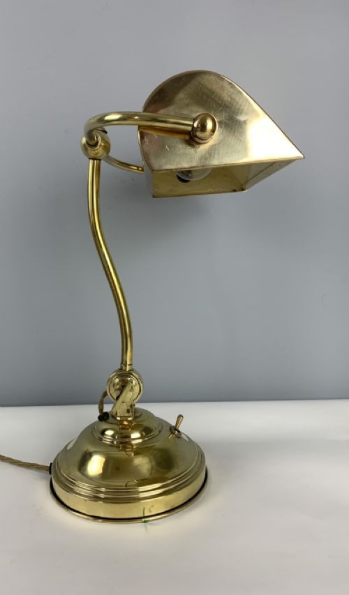 English Brass Bankers Table Lamp, Rewired and Pat Tested