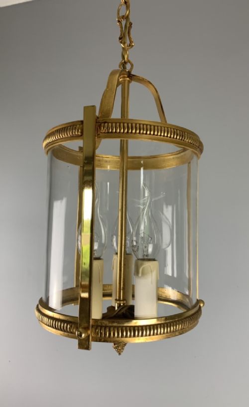 Triple Light Gilded Brass Hall Lantern, Rewired