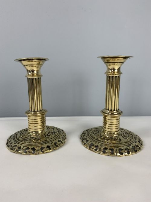 Pair of Victorian Brass Pierced Candlesticks