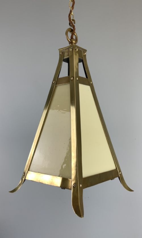 C1910 Arts and Crafts Brass Hall Lantern, Ceiling Light, Rewired