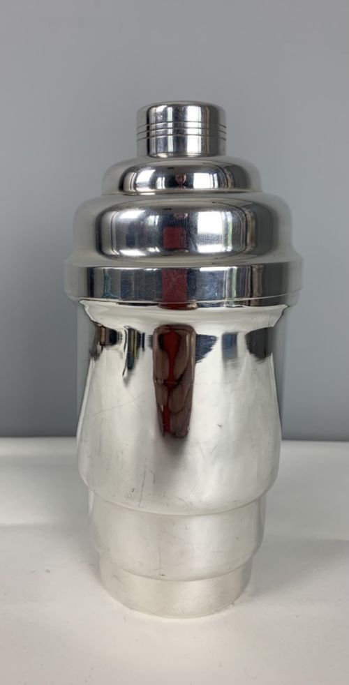 1930s French Art Deco Stepped Silver Plated Cocktail Shaker