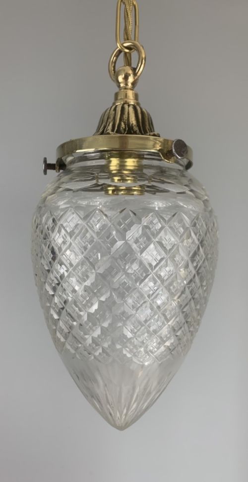 C1910 Cut Glass Pendant Ceiling Light, Original Shade, Rewired