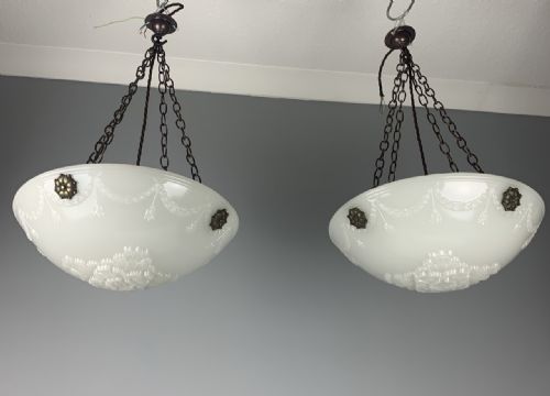 Pair of Jefferson Moonstone Plaffonier Ceiling Lights, Rewired