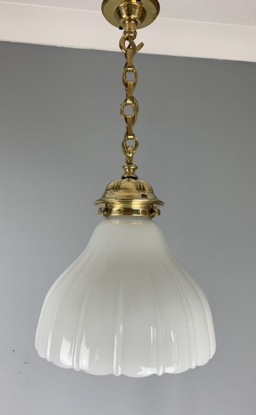 Moonstone Pendant Ceiling Light, Original Shade, Rewired