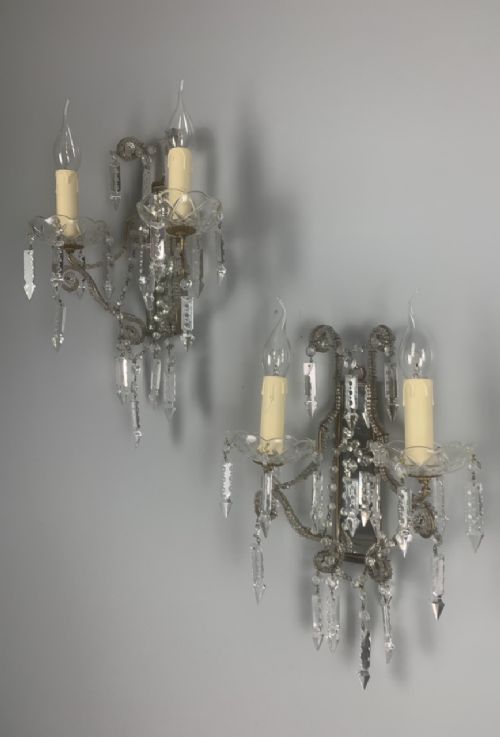Pair of French Cut Glass Mirror Wall Lights, Rewired