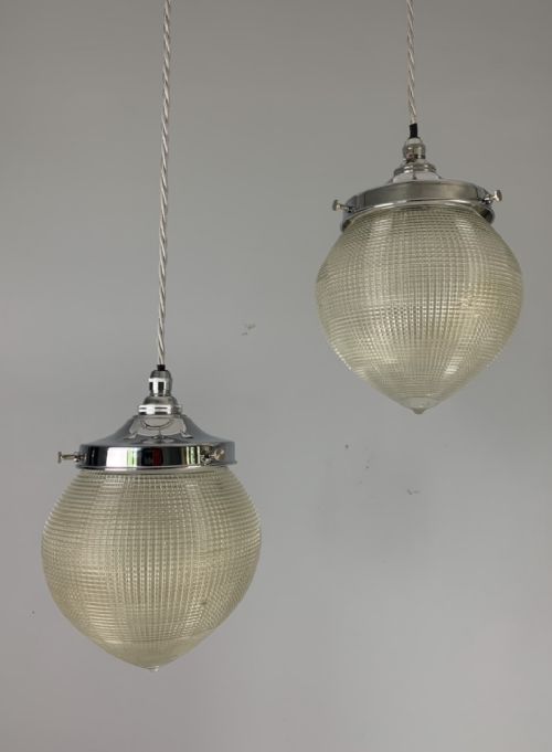 Pair of Glass Prism Original Shades, Ceiling Lights, Rewired