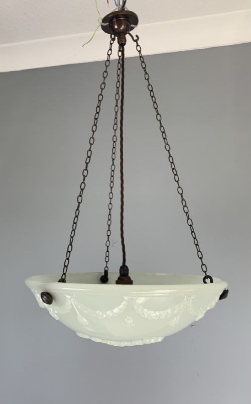 Jefferson Moonstone Plaffonier Ceiling Light, Original Shade, Rewired