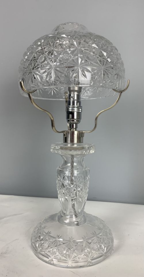 1930s Cut Glass Mushroom Table Lamp, Rewired and Pat Tested