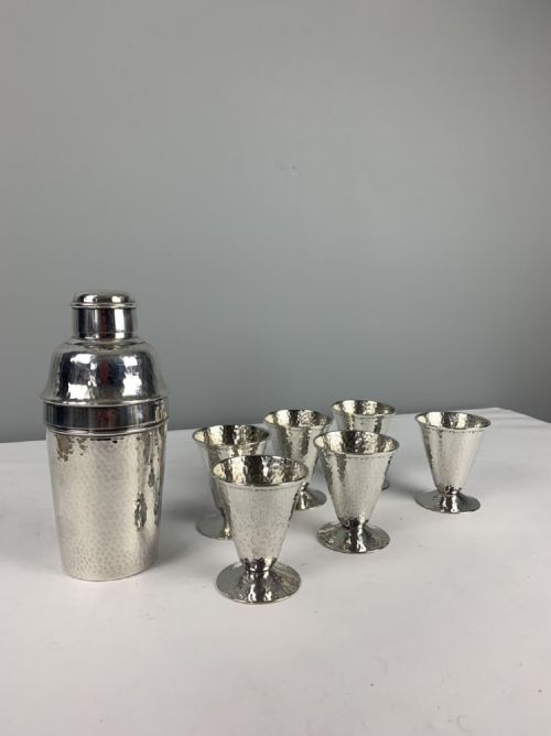 Art Deco Mappin & Webb Hammered Silver Plated Cocktail Shaker Set