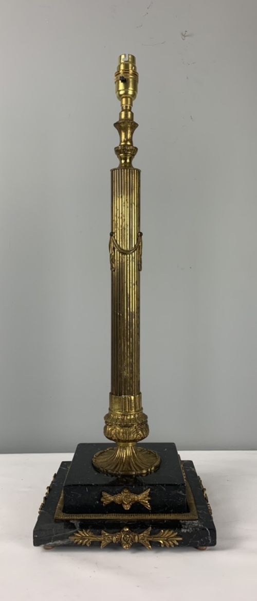 Tall French Marble & Gilt Brass Table Lamp, Rewired and Pat Tested