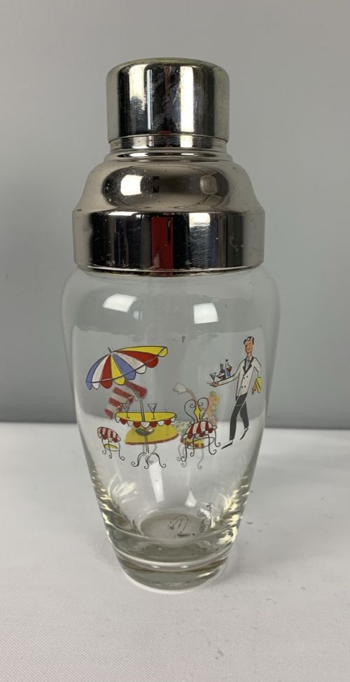 Art Deco Painted Glass & Silver Plated Cocktail Shaker