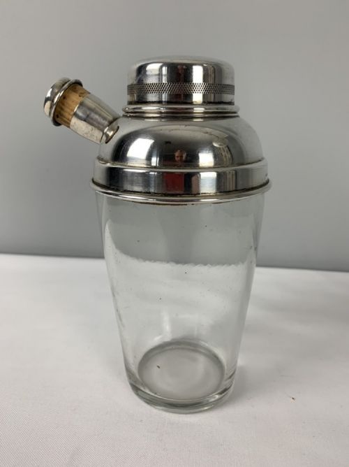 Art Deco Glass & Silver Plated Cocktail Shaker