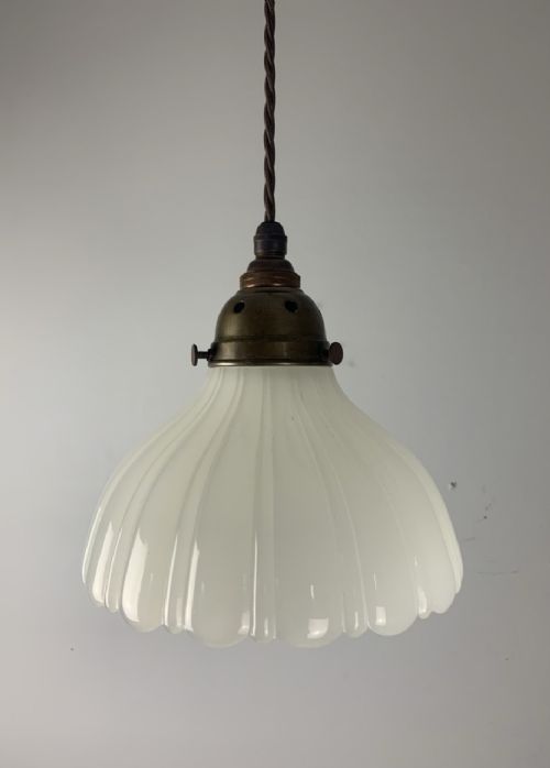 Moonstone Pendant Ceiling Light, Original Shade, Rewired