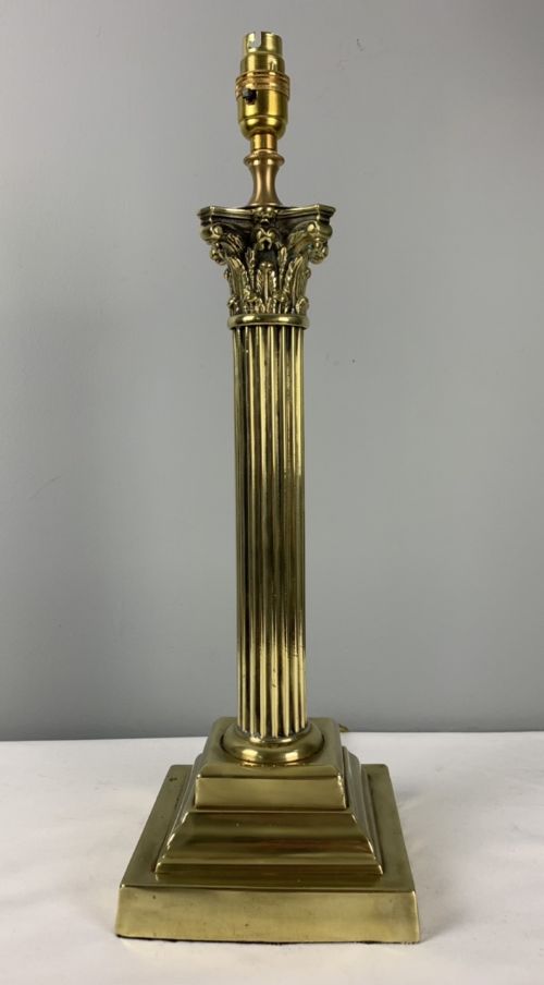 Large C1900 Brass Corinthian Column Table Lamp, Rewired and Pat Tested