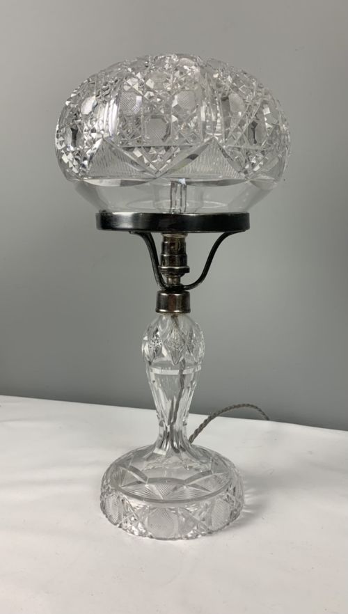 Quality George V Cut Glass Mushroom Table Lamp, Rewired and Pat Tested