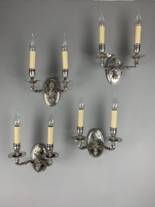 Set of Four Fine Silver Plated Edwardian Wall Lights, Rewired