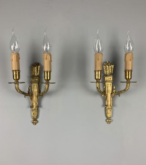 Pair of Small French 19th Century Brass Wall Lights, Rewired