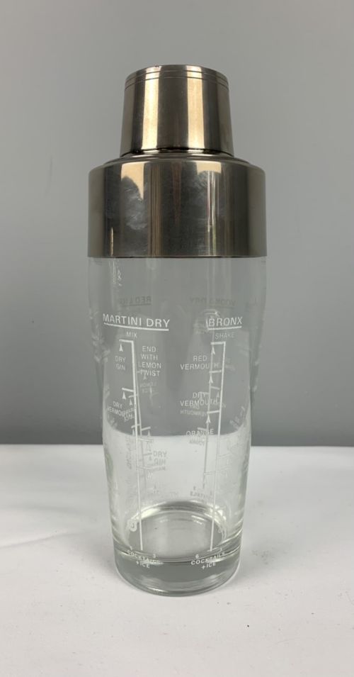 Grenadier Art Deco Glass & Silver Plated Recipe Cocktail Shaker