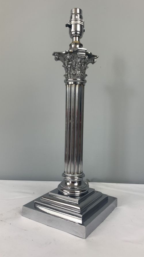 Chrome Corinthian Column Table Lamp, Rewired and Pat Tested