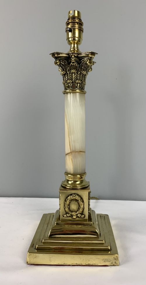 Victorian Marble Brass Corinthian Column Table Lamp, Rewired and Pat Tested